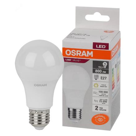 Лампа светодиодная OSRAM 10W 3000K LED Value LVCLA75 10SW/830 (75W) 230V E27 800Lm 4058075578821 4058075578821 - магазин электротехники Electroshop