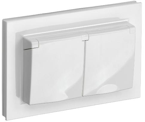 Розетка 2-местная с/з со шторками с крышкой 16А IP44 IEK BRITE в сборе РСбш12-3-44-БрБ белый BR-R26-16-44-K01-F BR-R26-16-44-K01-F - магазин электротехники Electroshop