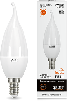 Лампа Gauss LED Elementary Candle Tailed 8W E14 3000K 34118 34118 - магазин электротехники Electroshop