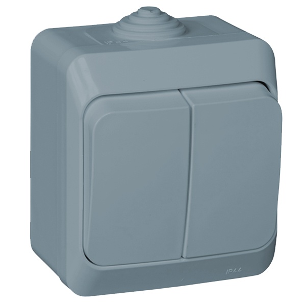 Выключатель двухклавишный Этюд IP44 Systeme Electric серый BA10-042C BA10-042C - магазин электротехники Electroshop