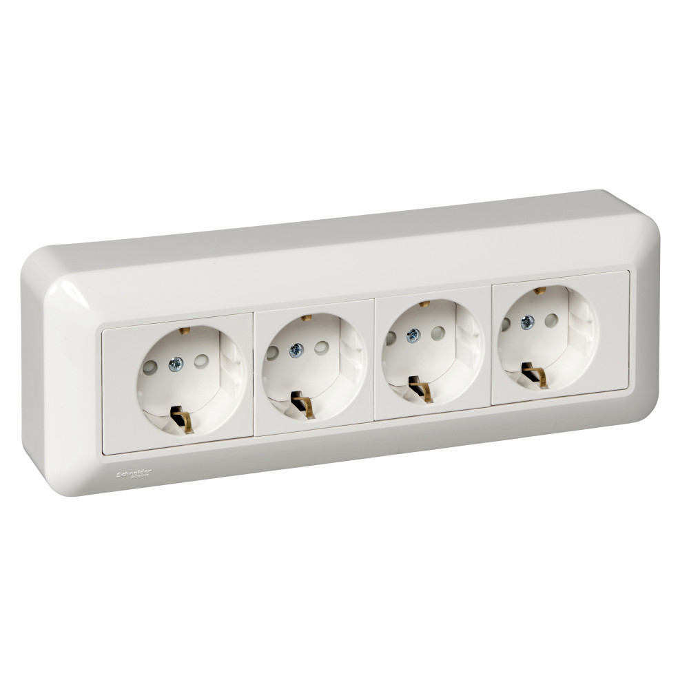 Розетка 4-ая с/з со шторками Systeme Electric Blanca 16А RA16-411M-BI RA16-411M-BI - магазин электротехники Electroshop