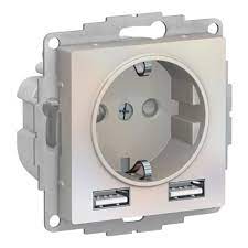 Зарядка розетка с/з 16А + USB A+A 5В/2,4А, 2х5В/1,2А AtlasDesign жемчуг Systeme Electric ATN000430 ATN000430 - магазин электротехники Electroshop