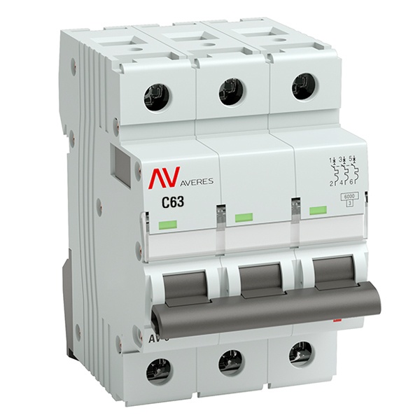 Выключатель автоматический EKF AVERES AV-6 63A (C) 3P трехфазный 6kA mcb6-3-63C-av mcb6-3-63C-av - магазин электротехники Electroshop