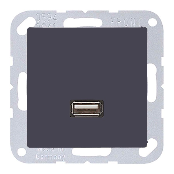 Розетка USB-удлинитель 1 местная Jung A Антрацит механизм+накладка MAA1122ANM MAA1122ANM - магазин электротехники Electroshop