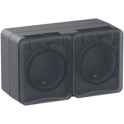 Двойная розетка 2Р+Е со шторками открытой установки 16А 250В IP54 Systeme Electric AtlasDesign Profi54 антрацит ATN544026 ATN544026 - магазин электротехники Electroshop