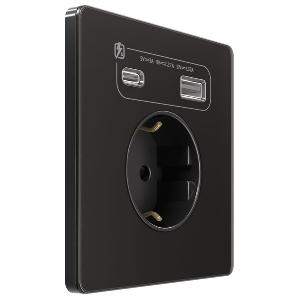 Зарядка USB с розеткой 2P+E со шторками Infinity 16A тип-А и тип-C 20Вт полярная ночь Systeme Electric FSE001032 FSE001032 - магазин электротехники Electroshop
