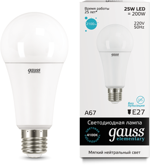 Лампа Gauss LED Elementary A67 25W E27 4100K 73225 73225 - магазин электротехники Electroshop