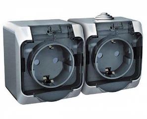 Розетка двойная с/з Этюд IP44 Systeme Electric серый PA16-244C PA16-244C - магазин электротехники Electroshop