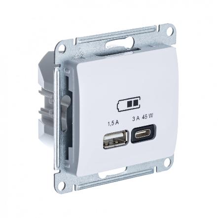 Зарядка USB тип А + тип С 45W высокоскоростная зарядка QC, PD, Systeme Electric Glossa белый GSL000129 GSL000129 - магазин электротехники Electroshop