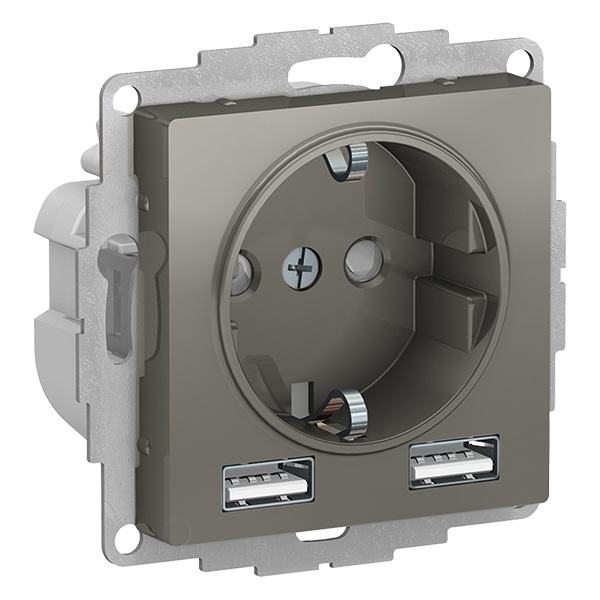 Зарядка розетка с/з 16А + USB A+A 5В/2,4А 2х5В/1,2А AtlasDesign сталь Systeme Electric ATN000930 ATN000930 - магазин электротехники Electroshop