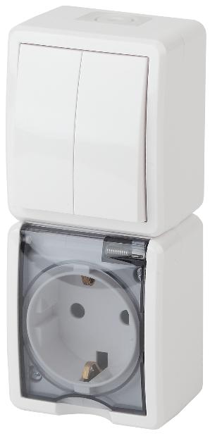 Блок розетка+выкл. двойн. верт. IP54 16A(10AX)-250В открытой установки Эра Эксперт белый 11-7408-01 Б0036006 Б0036006 - магазин электротехники Electroshop