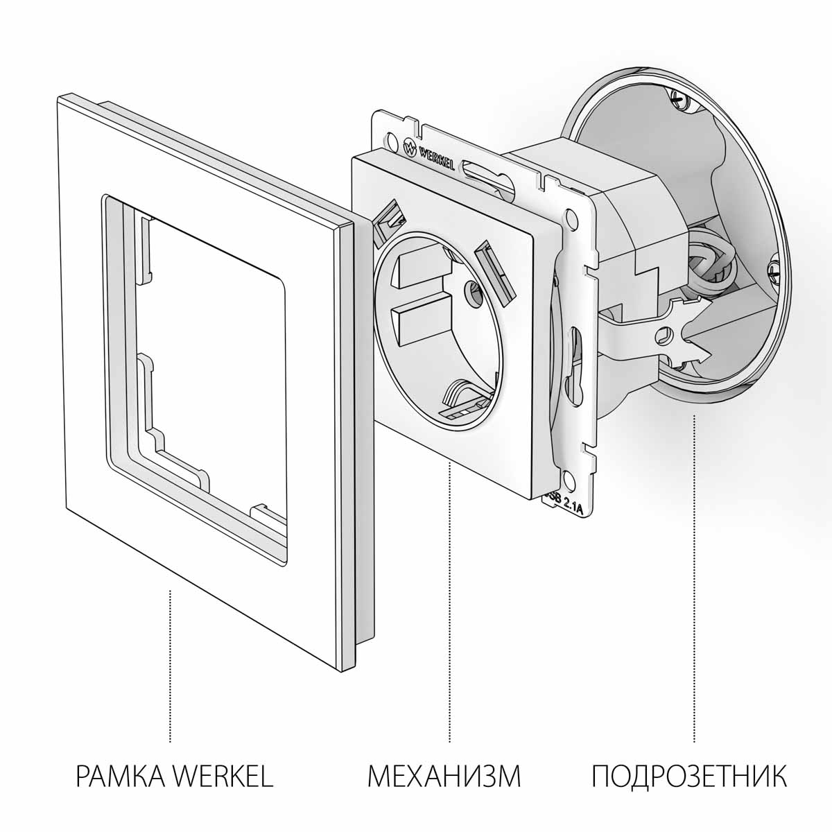 Розетка Werkel с заземлением, шторками и USBх2 серебряная W1171506 4690389156458 4690389156458 - магазин электротехники Electroshop