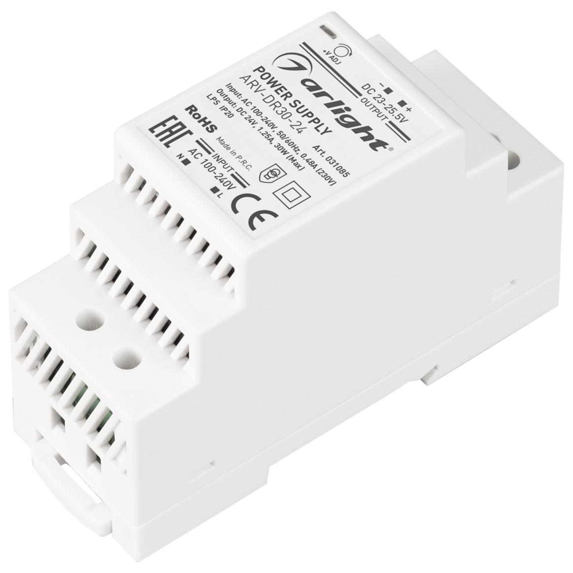 Блок питания на DIN-рейку 24V 1.25A 30W Arlight ARV-DR30-24 IP20 031085 031085 - магазин электротехники Electroshop