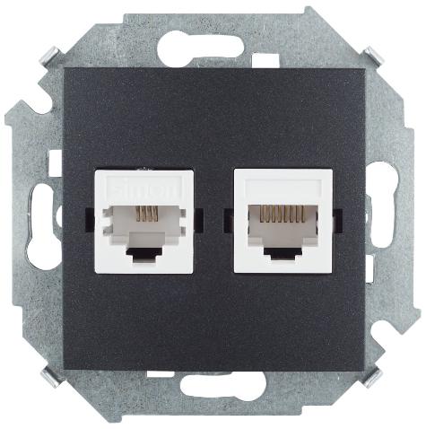 Розетка телефонная + компьютерная RJ11+RJ45 кат.5е Systimax Simon 15 графит 1591590-038 1591590-038 - магазин электротехники Electroshop