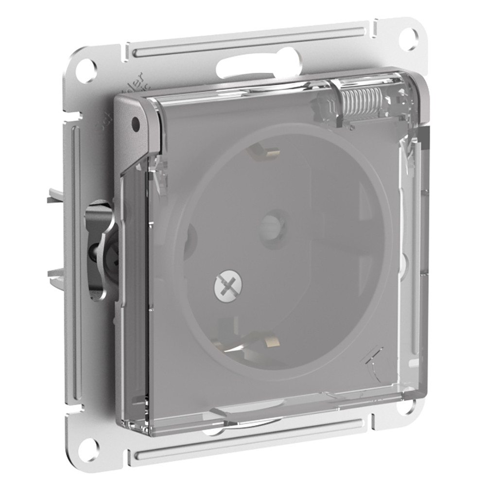 Розетка с заземлением со шторками с прозрачной крышкой 16А IP44 AtlasDesign Aqua алюминий Systeme Electric ATN440346 ATN440346 - магазин электротехники Electroshop