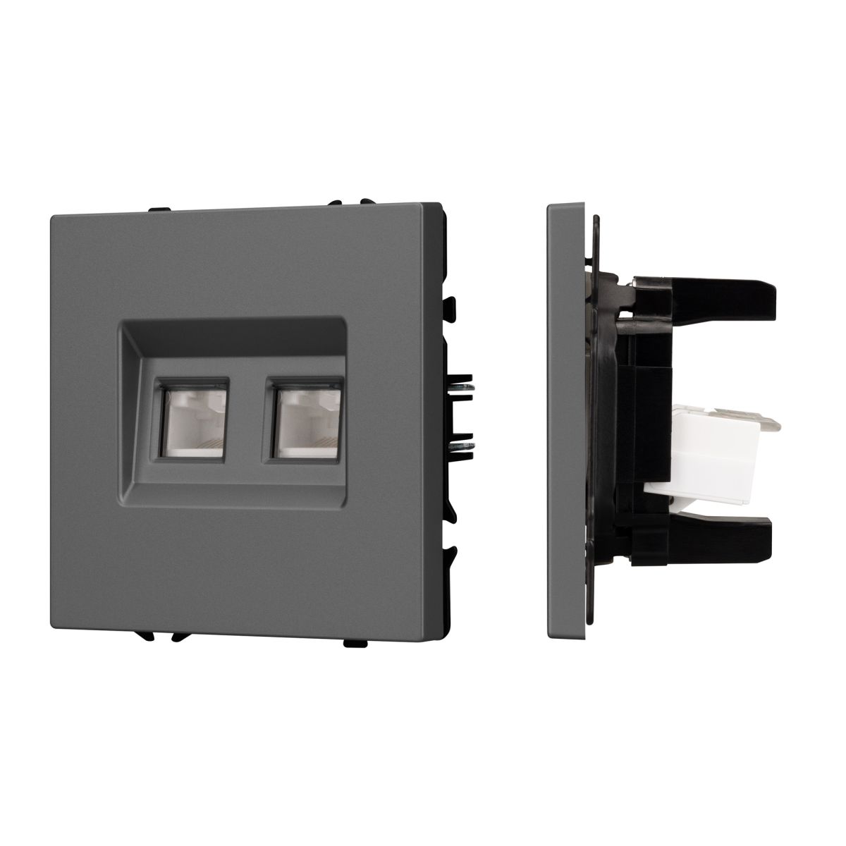 Розетка компьютерная двойная софт-тач серый базальт Arlight SCT-MPC2-SFPL-GR (2хRJ-45, CAT6) 054315(1) 054315(1) - магазин электротехники Electroshop