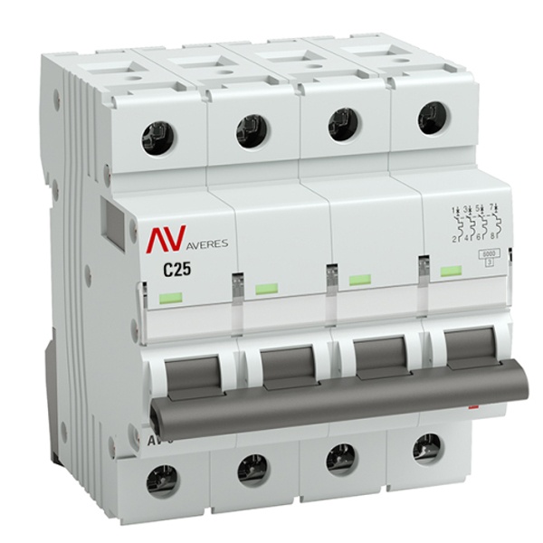 Выключатель автоматический EKF AVERES AV-6 25A (C) 4P трехфазный 6kA mcb6-4-25C-av mcb6-4-25C-av - магазин электротехники Electroshop