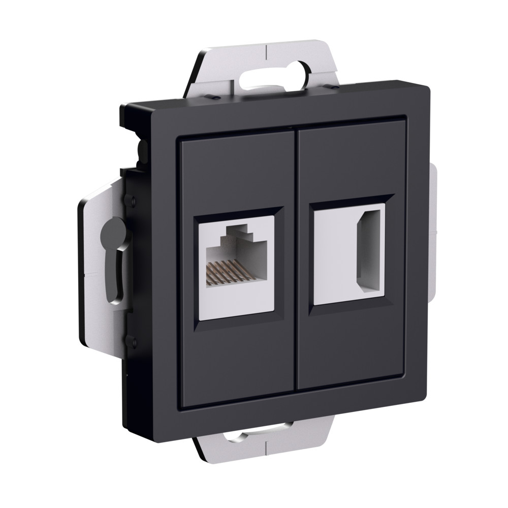 Розетка двойная HDMI+RJ45 кат.5Е AtlasDesign карбон Systeme Electric ATN001082 ATN001082 - магазин электротехники Electroshop