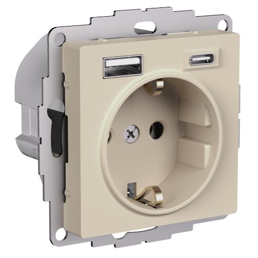 Зарядка розетка с/з 16А + USB A+С 5В/2,4А/3,0А, 2х5В/1,5А AtlasDesign песочный Systeme Electric ATN001232 ATN001232 - магазин электротехники Electroshop