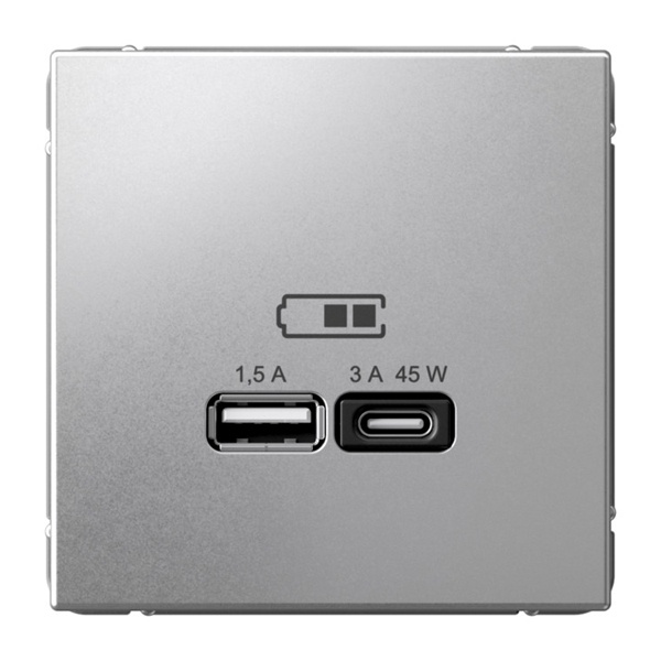Зарядка USB ArtGallery тип-А и тип-C 45Вт QC PD алюминий Systeme Electric GAL000329 GAL000329 - магазин электротехники Electroshop