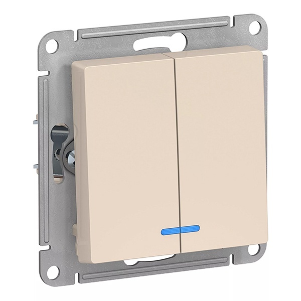 Двухклавишный выключатель с подсветкой 10А AtlasDesign бежевый Systeme Electric ATN000253 ATN000253 - магазин электротехники Electroshop