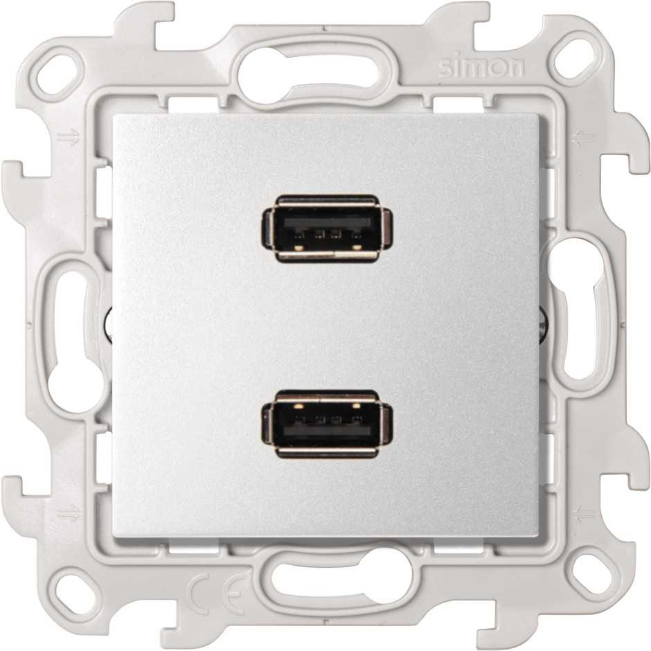 Розетка 2xUSB 2.0 для передачи данных цвета алюминий S24 Harmonie 2411090-033 2411090-033 - магазин электротехники Electroshop