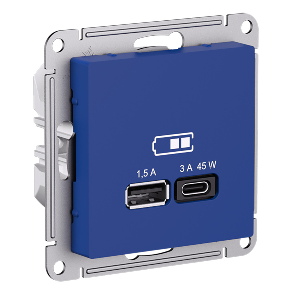 Зарядка USB тип А + тип С 45W высокоскоростная зарядка QC, PD AtlasDesign аквамарин Systeme Electric ATN001129 ATN001129 - магазин электротехники Electroshop