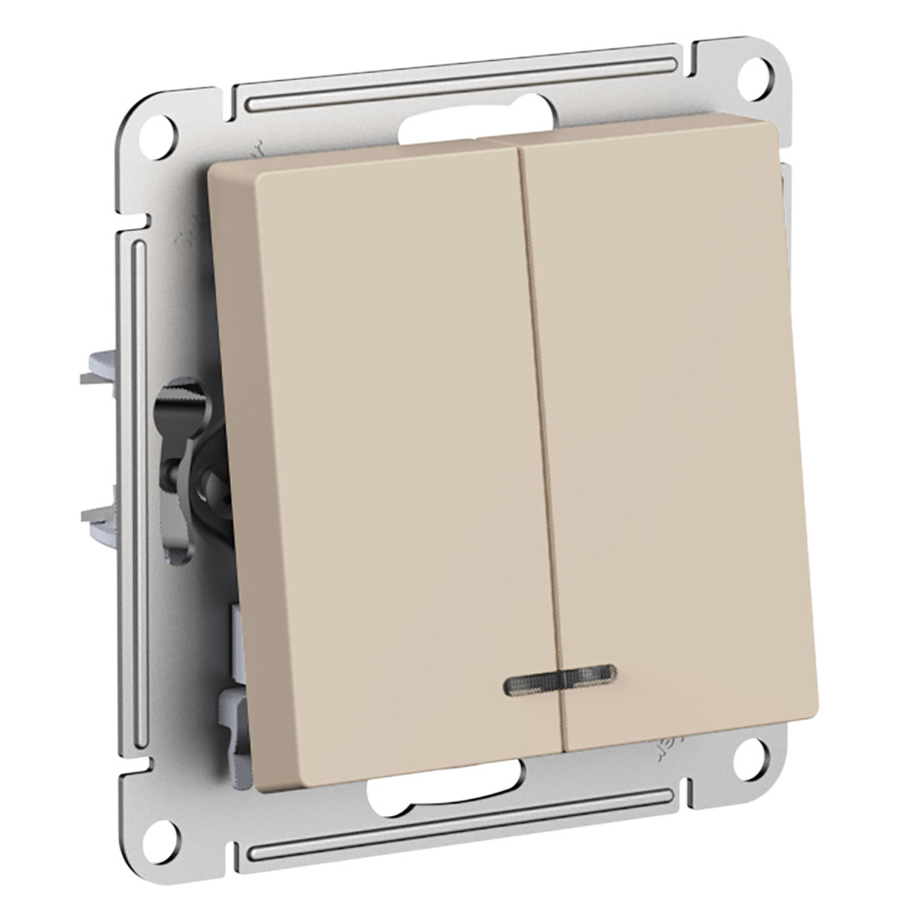 Двухклавишный выключатель с подсветкой 10А AtlasDesign песочный Systeme Electric ATN001253 ATN001253 - магазин электротехники Electroshop