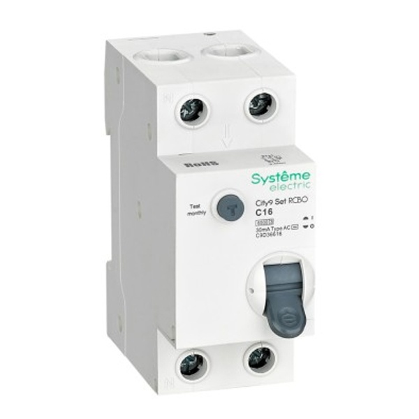 Дифавтомат 1П+Н C16А 30мА тип АС однофазный электронный АВДТ 6кА City9 Set Systeme Electric C9D36616 C9D36616 - магазин электротехники Electroshop