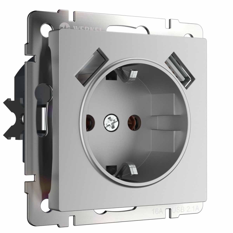 Розетка Werkel с заземлением, шторками и USBх2 серебряная W1171506 4690389156458 4690389156458 - магазин электротехники Electroshop