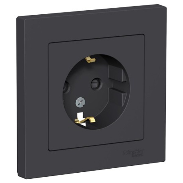 Розетка с заземлением со шторками 16А в сборе AtlasDesign карбон Systeme Electric ATN001044 ATN001044 - магазин электротехники Electroshop
