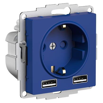 Зарядка розетка с/з 16А + USB A+A 5В/2,4А, 2х5В/1,2А AtlasDesign аквамарин Systeme Electric ATN001130 ATN001130 - магазин электротехники Electroshop