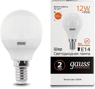 Лампа Gauss LED Elementary Globe 12W E14 3000K 53112 53112 - магазин электротехники Electroshop