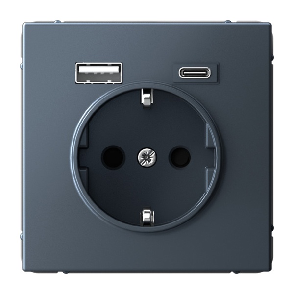 Зарядка USB с розеткой 2P+E ArtGallery тип-А и тип-C 5В/2,4А/3,0А, 2х5В/1,5 грифель Systeme Electric GAL000732 GAL000732 - магазин электротехники Electroshop