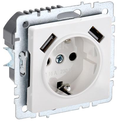 Розетка 1-местная с/з со шторками 16А с USB A+A 3,1А IEK BRITE РЮш10-2-БрБ белый BR-R14-16-U21-D31-K01 BR-R14-16-U21-D31-K01 - магазин электротехники Electroshop