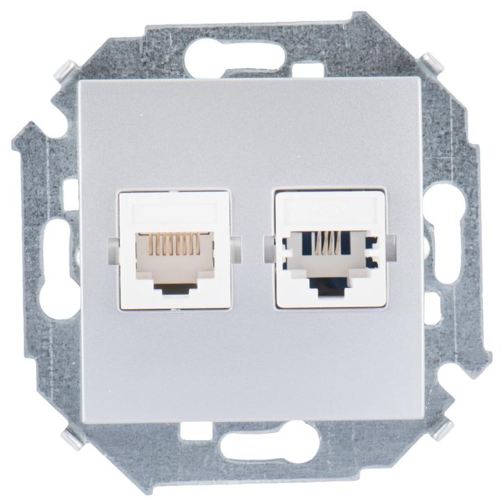 Розетка телефонная + компьютерная RJ11+RJ45 кат.5е Systimax Simon 15 алюминий 1591590-033 1591590-033 - магазин электротехники Electroshop