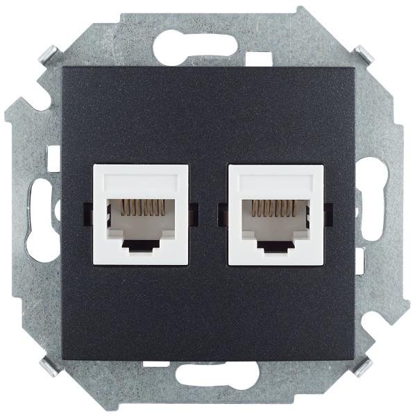 Розетка компьютерная двойная RJ45 кат.5е Systimax Simon 15 графит 1591593-038 1591593-038 - магазин электротехники Electroshop