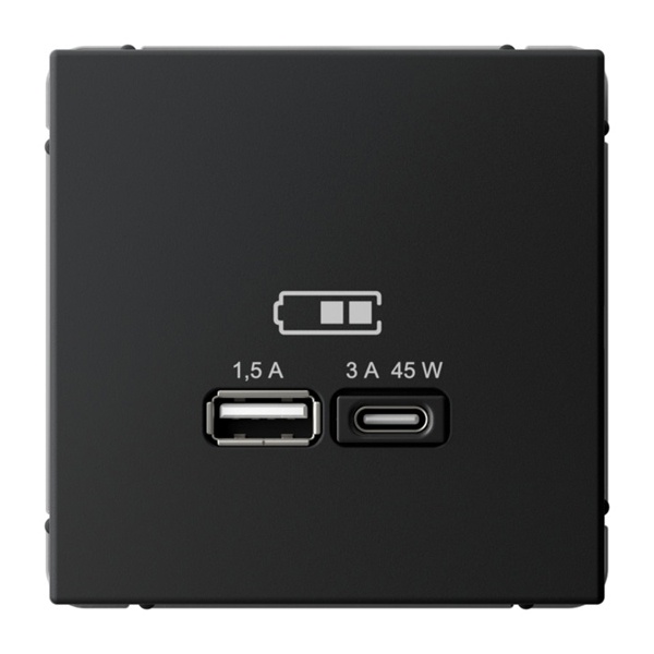 Зарядка USB ArtGallery тип-А и тип-C 45Вт QC PD карбон Systeme Electric GAL001029 GAL001029 - магазин электротехники Electroshop
