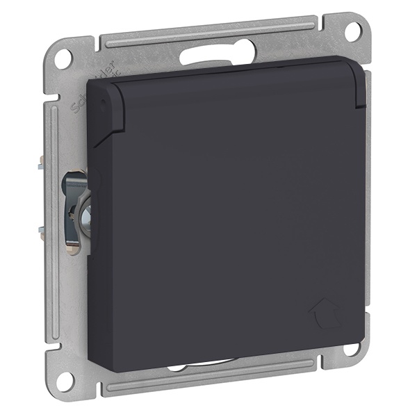 Розетка с заземлением со шторками с крышкой 16А IP20 AtlasDesign карбон Systeme Electric ATN001046 ATN001046 - магазин электротехники Electroshop