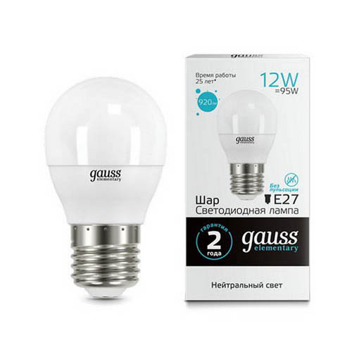Лампа Gauss LED Elementary Globe 12W E27 4100K 53222 53222 - магазин электротехники Electroshop