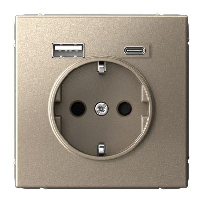 Зарядка USB с розеткой 2P+E ArtGallery тип-А и тип-C 5В/2,4А/3,0А, 2х5В/1,5 шампань Systeme Electric GAL000532 GAL000532 - магазин электротехники Electroshop