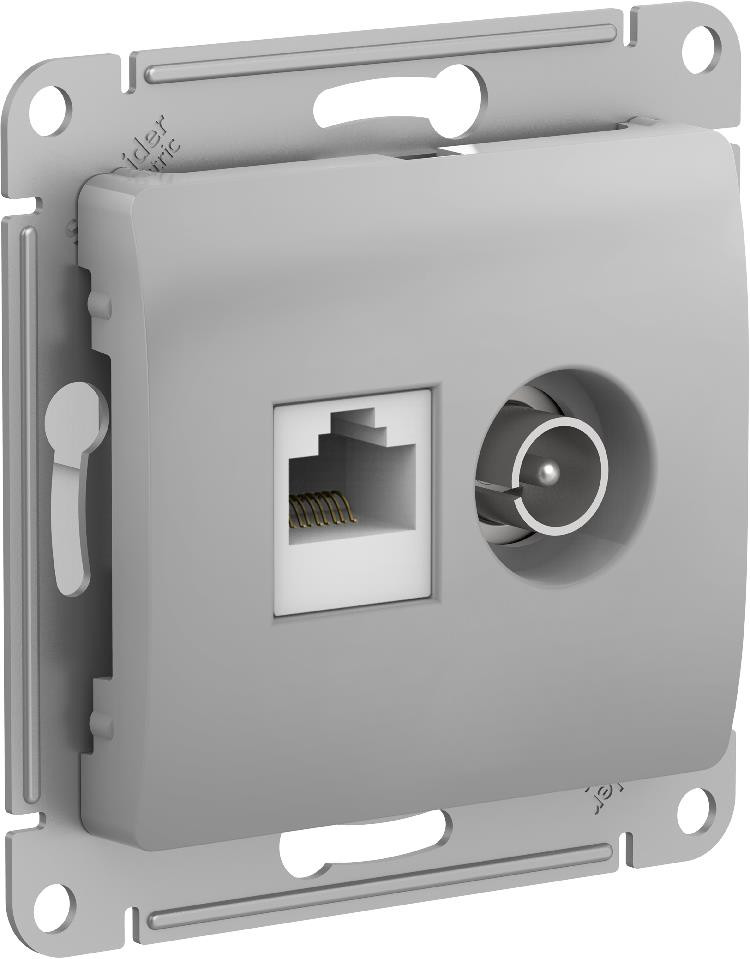Розетка двойная ТВ + компьютерная RJ45 кат.5E механизм Systeme Electric Glossa алюминий GSL000389 GSL000389 - магазин электротехники Electroshop