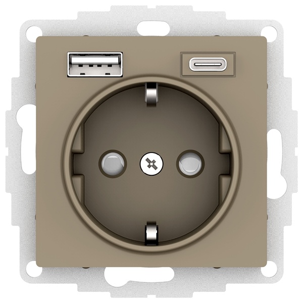 Зарядка розетка с/з 16А + USB A+С 5В/2,4А/3,0А, 2х5В/1,5А AtlasDesign шампань Systeme Electric ATN000532 ATN000532 - магазин электротехники Electroshop