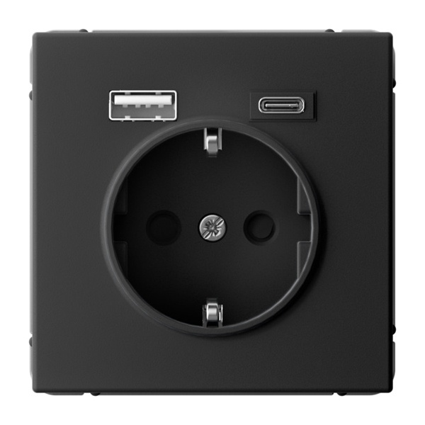 Зарядка USB с розеткой 2P+E ArtGallery тип-А и тип-C 5В/2,4А/3,0А, 2х5В/1,5 карбон Systeme Electric GAL001032 GAL001032 - магазин электротехники Electroshop