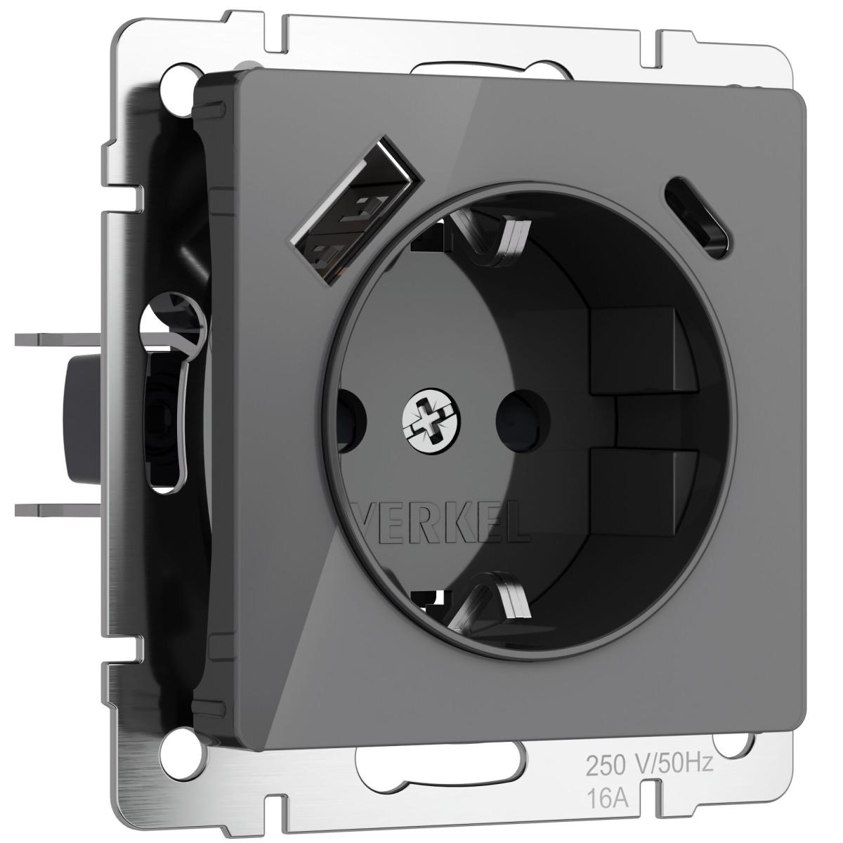 Розетка с заземлением, шторками и USB тип A+C Werkel 4690389197536 W1171744 a064093 4690389197536 - магазин электротехники Electroshop