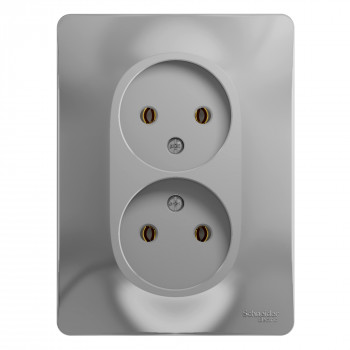 Розетка двойная без заземления16А в сборе Systeme Electric Glossa алюминий GSL000320 GSL000320 - магазин электротехники Electroshop