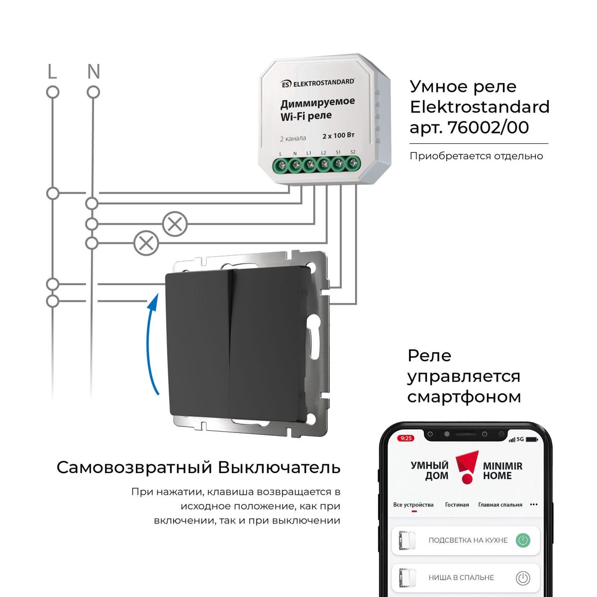 Выключатель двухклавишный с самовозвратом Werkel 4690389192340 W1122408 a062575 4690389192340 - магазин электротехники Electroshop