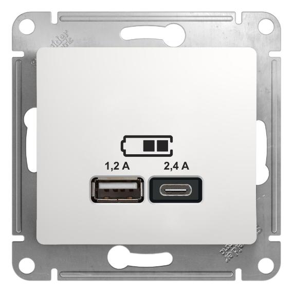 Зарядное устройство USB тип A+С 5В/2,4 А 2х5В/1,2 А, Systeme Electric Glossa белый GSL000139 GSL000139 - магазин электротехники Electroshop