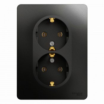 Розетка двойная с заземлением 16А в сборе Schneider Electric Glossa антрацит GSL000724 GSL000724 - магазин электротехники Electroshop