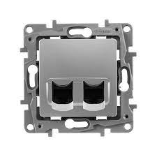 Розетка компьютерная двойная Legrand Etika 2xRJ45 кат. 5e UTP, алюминий 672455 672455 - магазин электротехники Electroshop